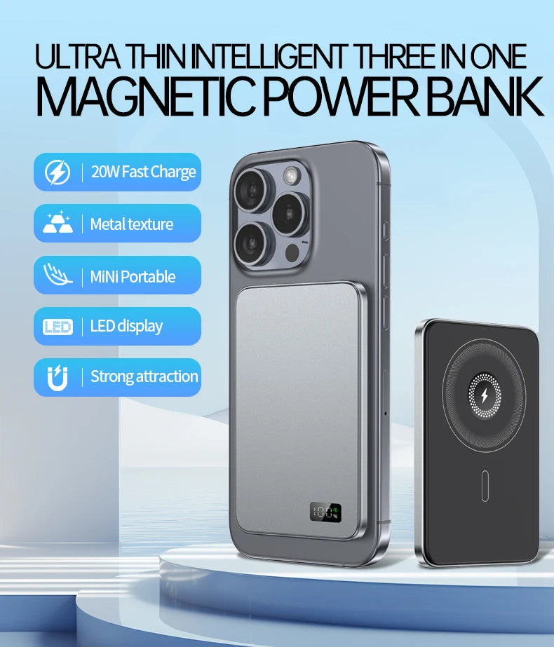 New Ultra thin Alloy Magnetic Powerbank Magnetic 20,000mah